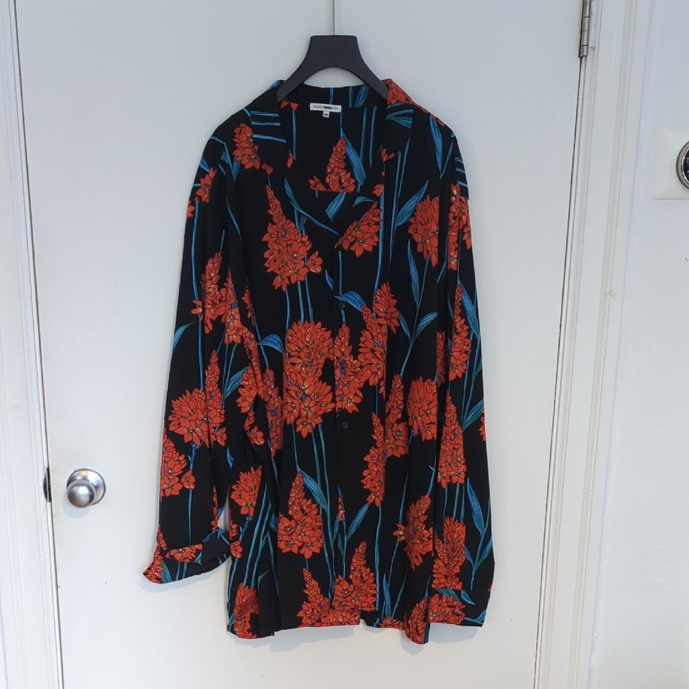 Fashion Nova Black and Red Floral Casual Button Down Shirt